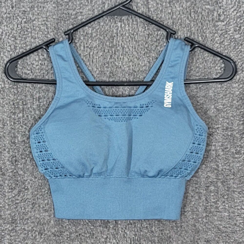 Gymshark Sports Bra Womens XS Blue Padded Strappy Workout Athletic